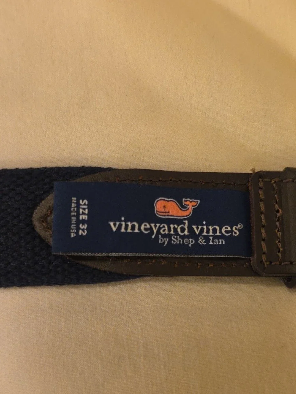 Vineyard Vines Leather And Canvas Belt with Brass Buckle
